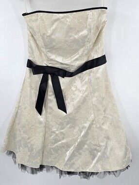 VTG Y2K Jessica Mcclintock Gunne Sax White Black Trim Mini Dress 11 Strapless